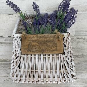 Lavender Faux White Wicker Basket With Sign